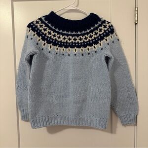 Vintage Hand Knit Blue Fair Isle Sweater Approx Size XS/ S - see measurements